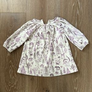 Baby Gap💜 corduroy velvet-like long sleeve purple forest creatures dress
